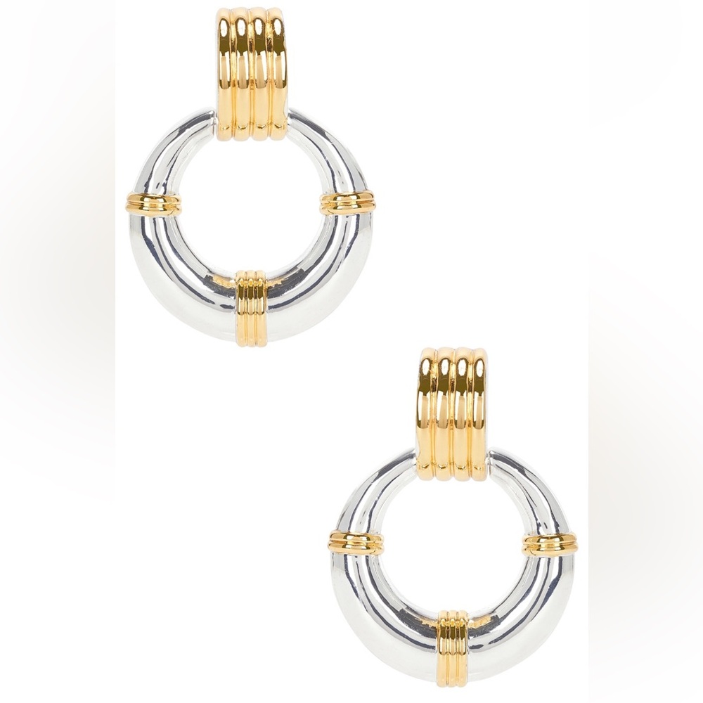 Two-Tone Silver and Gold Hoop Drop Earrings